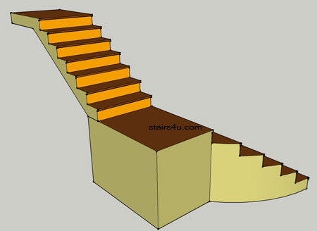 outside view of l shaped stairway with double curved bottom