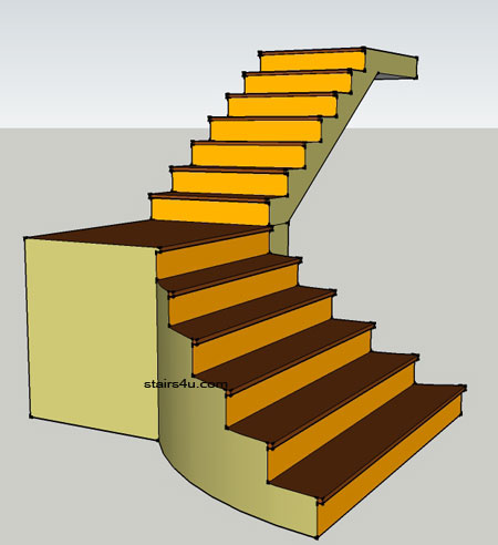 left side view drawing of 12 step stairway with curved lower steps