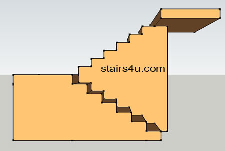 left side view elevation of u stairway with walls under stringers