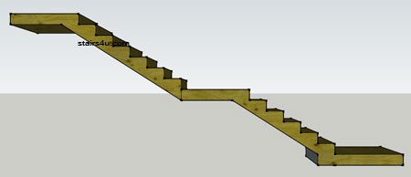left side elevation of straight staircase with bottom and middle landing