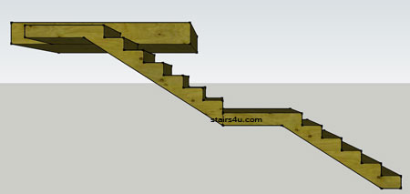 left elevation of straight stairs with middle and upper landing or platform