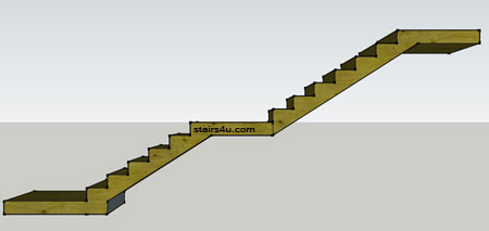right side elevation view of double landing stairway with lower platform