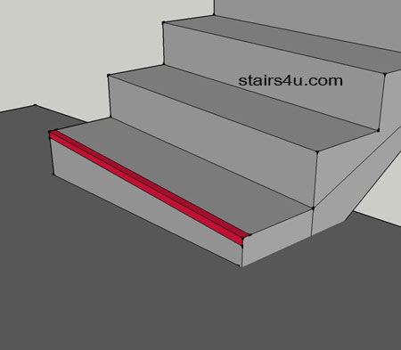 visible painted safety stripe on stair tread and riser of sloping walkway