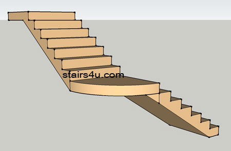 side view illustration of curved or circular landing in middle of l shaped stairway