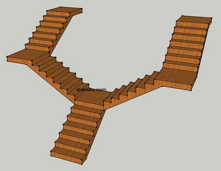 stair designed in shape of doubel y with four landings