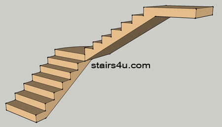inside view of l shaped stairs with outer curved landing