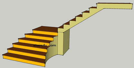 inside radius view of curved stairway with landing
