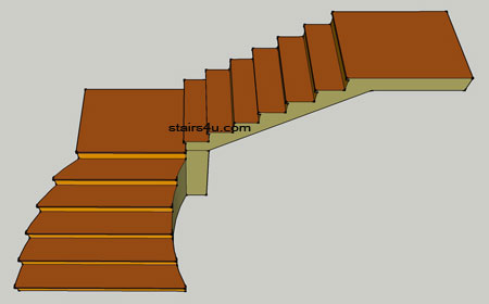 top view of L shaped stair design with curved bottom stairway