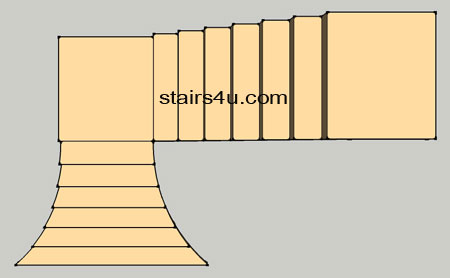 floor plan design of l shaped stair with flared out bottom section