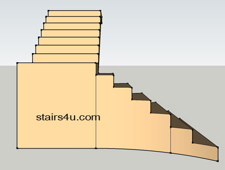 left view elevation of lower flared section of l shaped stairs