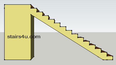 left view illustration of straight stair with walls missing under