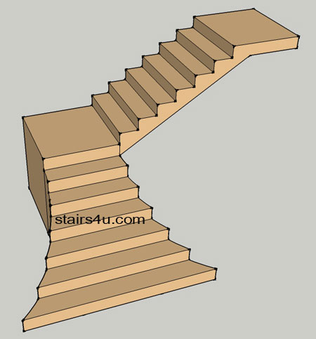 l shaped stairway with lower section flared