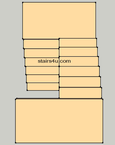 floor plan drawing of open u shaped stairway