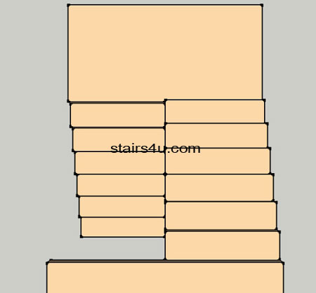 floor plan of u shaped stairway without walls under steps but under landing