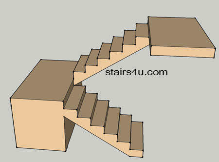 u stairs with no supporting walls under stringers