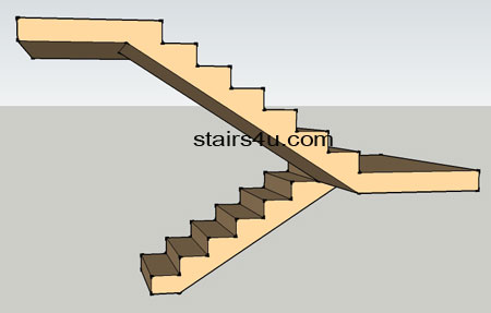 right elevation of u shaped stairs with no walls beneath