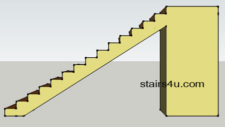 right view elevation or side of straight stairs with out walls under stringer