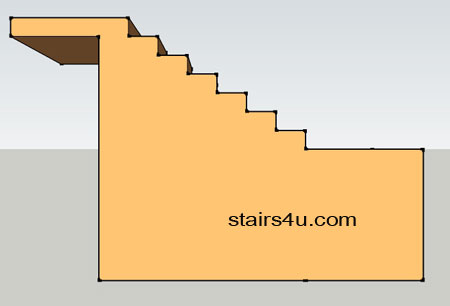 right side view of illustrated u design stairs with walls
