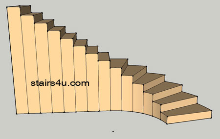 left view side of curved or circular bottom section to straight top section stairs