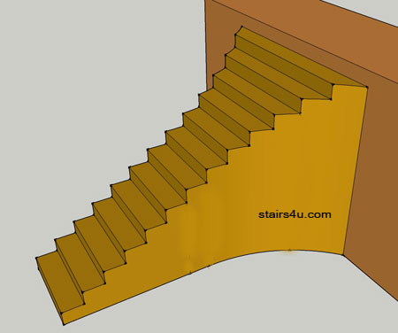side view illustration of flarred section of upper straght stairway
