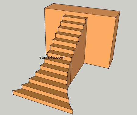 side view of curved lower section of stairs