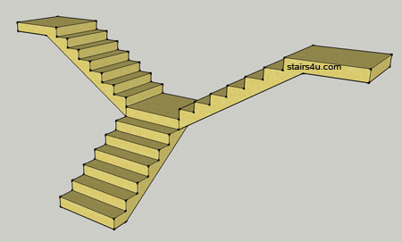 y shaped stair design with staight stair to landing then one each in both directions