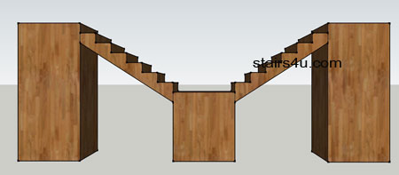 back elevation view of y shaped stairs with walls under landings