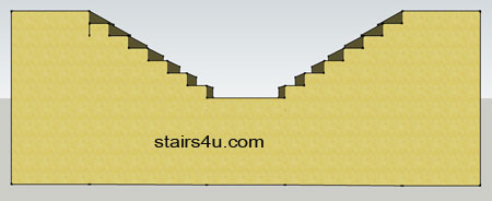back elevation view of y shaped stairs with walls under structure