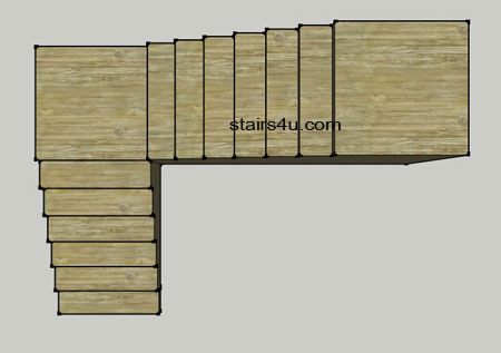 closed l shape stair design floor plan with walls