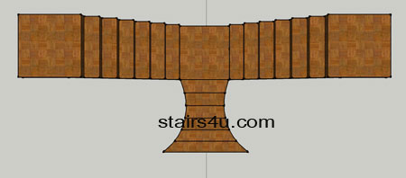 floor plan drawing of y shaped stairway with flared lower section