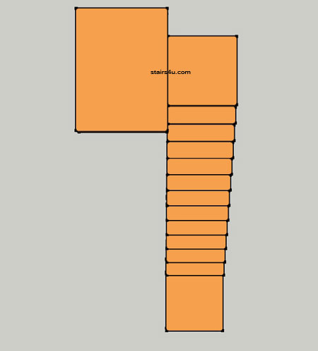 floor plan drawing of stairway with landings at top and bottom