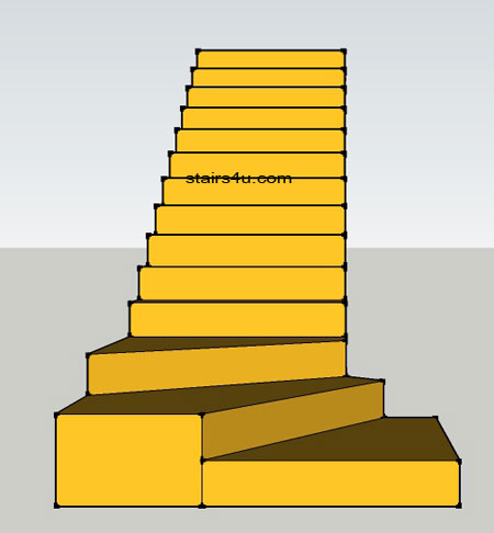 front view elevation of lower section winders and upper straight staircase
