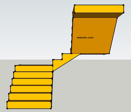 front elevation of double landing u stairway