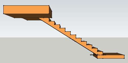 elevation of left side view of stairs with top and bottom platforms