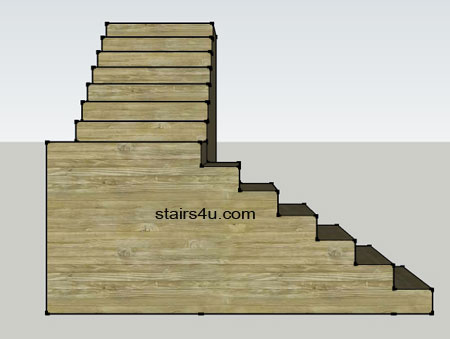 left side view elevation of l stair design enclosed with walls