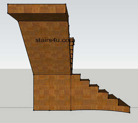 left side elevation view of architectural y shaped staircase with curved lower steps