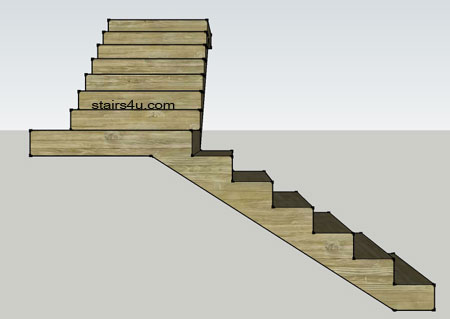 left elevation side view of l shaped stairway with landing and no supporting walls under