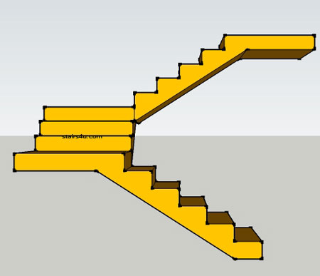 left elevation of double landing u shaped stair design