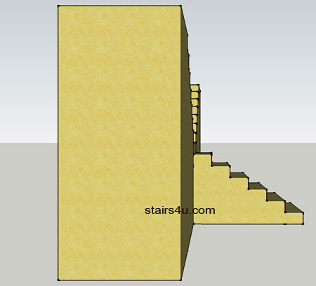 left side elevation view of y shaped stairs with supporting walls under stringers