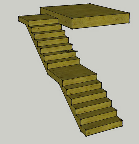 straight stair design with middle and top landing