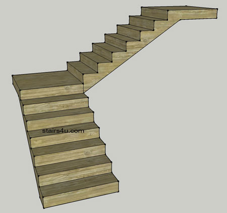 l shaped stair design without any walls under supporting it