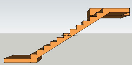 right elevation view of straight staircase with bottom and top landings