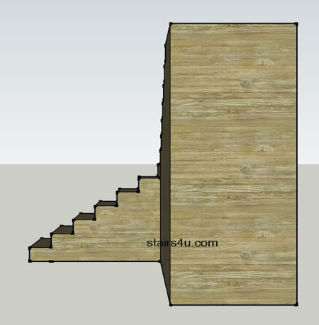 right elevation view of walls under entire l shaped stair design