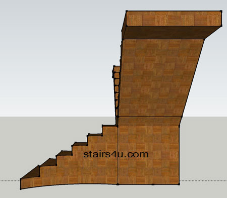 right elevation illustration of flared lower stairway and two upper straight stair sections