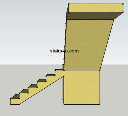right side elevation of l designed stairs with structural walls under landing