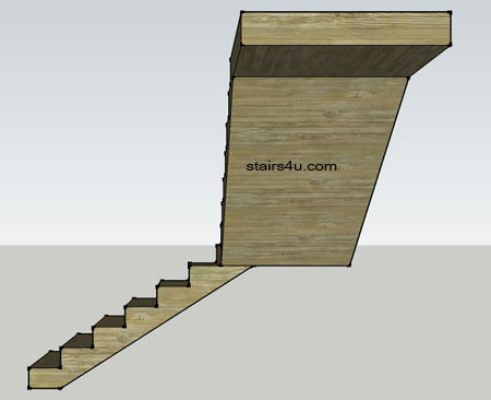 right side view elevation of l shaped staircase with no walls underneath