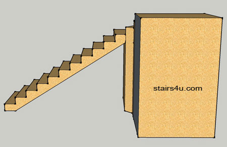 right elevation drawing of upper winders and lower straight ten step staircase