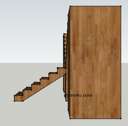 right view elevation of y shaped stair design with structural walls under landings