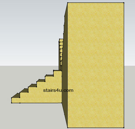 right side elevation of y design stair with structural walls supporting stringers