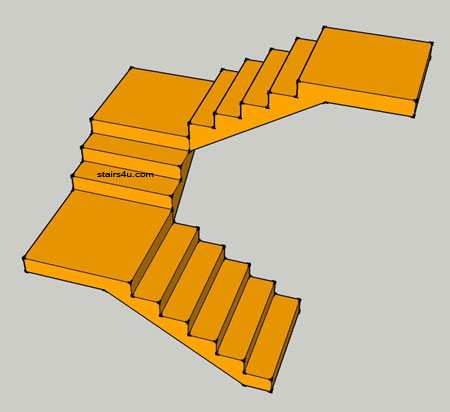 u design or switch back stairs with two landings